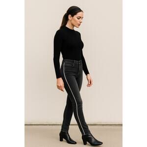 New Anthropologie Reiko Lilly Herring Beaded Stripe Charcoal Skinny Jeans 27